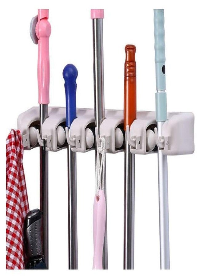 أيونيكس حامل الممسحة والمكنسة الجداري من أيونيكس - 5 فتحات و6 خطافات - منظم للمكانس والمناشف وأدوات التنظيف - يُثبت بسهولة على الحائط - Image 5